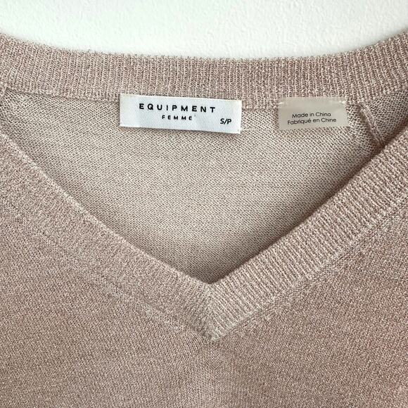 Equipment Femme Pink Small Shimmer Wool Blend Metallic V-Neck Light Sweater - Picture 5 of 7